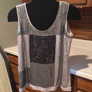 Dressbarn Silver and Black Sequin Tank Top
